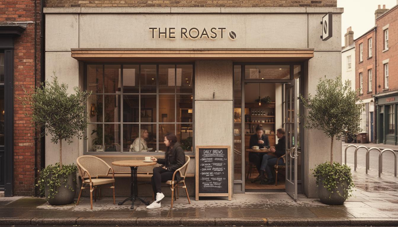 Street view of The Roast cafe storefront