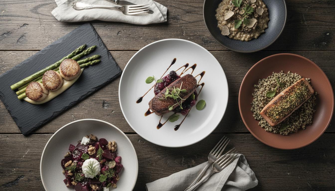 Chef plated menu dishes photographed from above